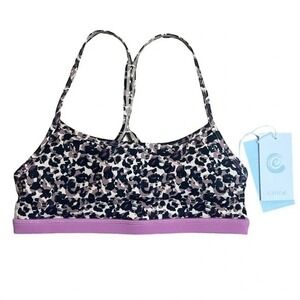 NWT Calme S Endure Sports II Yoga Bra Cropped Tank Top Cheetah 110465